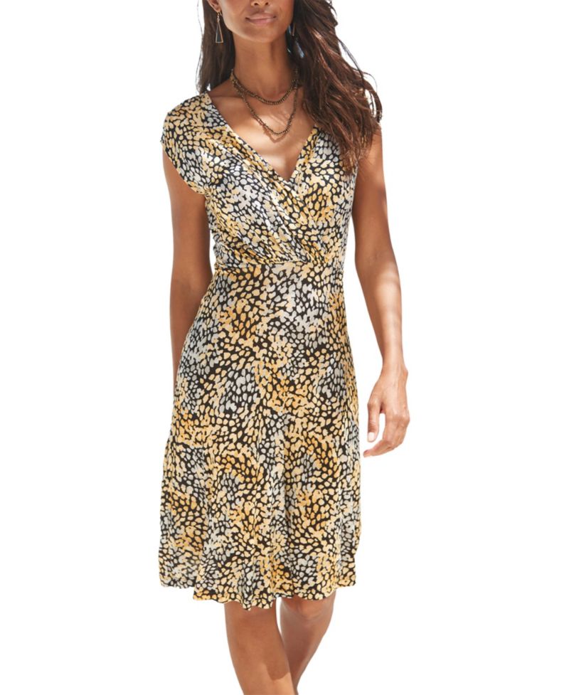 Women's Viscose Printed Look A-Line V-Neck Ruched Short Dress