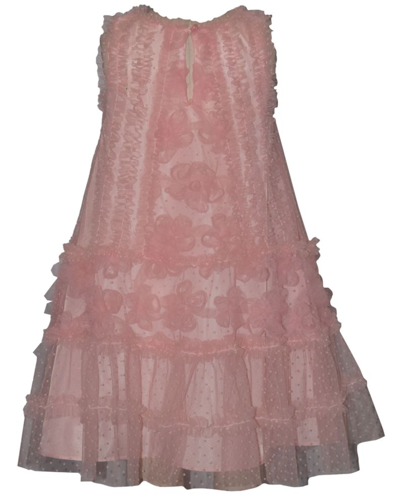 Girls' 2T-6X Sleeveless 3D Floral Shift Round Neck Party Dress