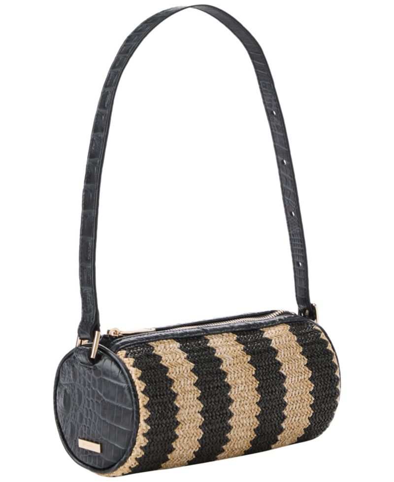 Billie Small Leather and Straw Slim Shoulder Barrel Bag