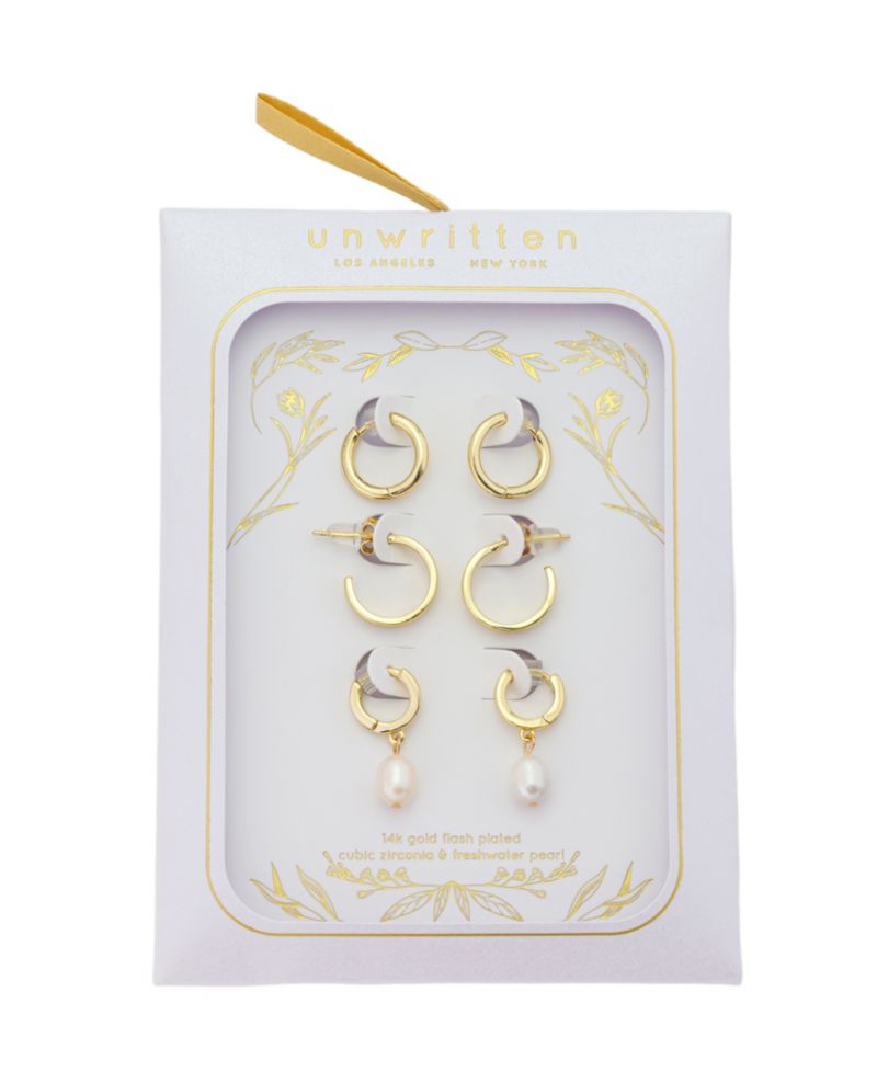 Cubic Zirconia and Freshwater Mother of Pearl Endless Hoop Earrings Set