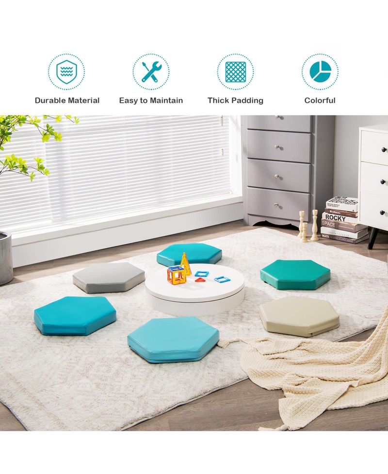 6 Pieces Multifunctional Hexagon Toddler Floor Cushions Classroom Seating with Handles