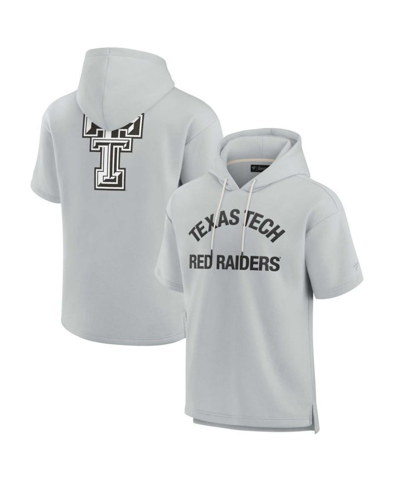 Men's and Women's Gray Texas Tech Red Raiders Super Soft Fleece Short Sleeve Pullover Hoodie