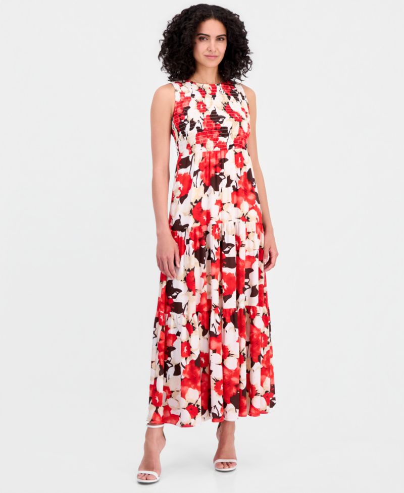 Petite Smocked-Bodice Tiered Maxi Dress