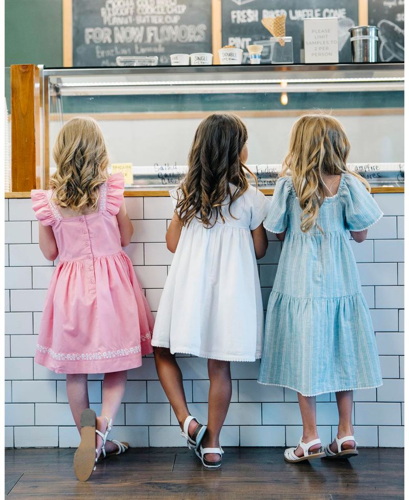 Toddler Girls Hope and Henry Sleeveless Crochet Detail Empire Waist Seersucker Dress