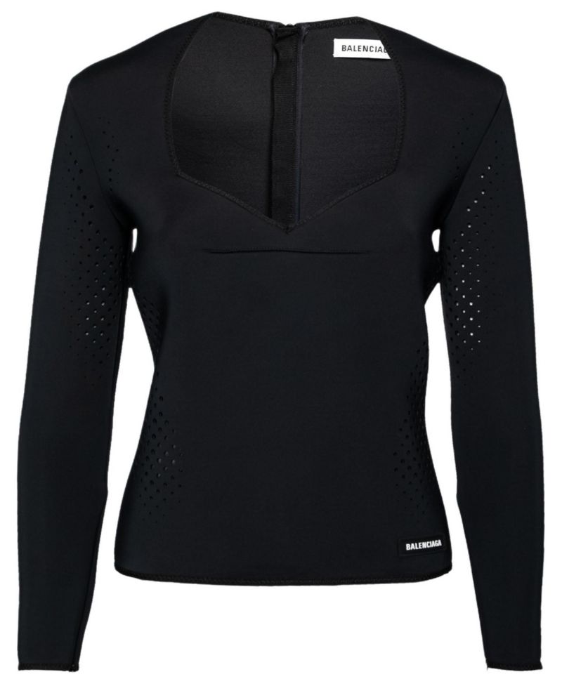 Women's Black Perforated Neoprene Piaf Top