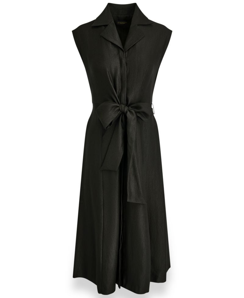 Women's Cap-Sleeve Collared with Self-Tie Belt Shirt Dress