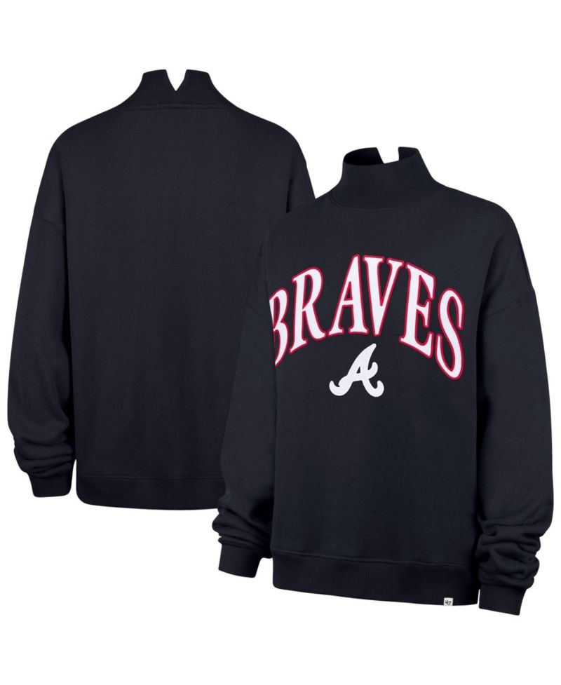 47 Brand Women's Navy Atlanta Braves Oversized Vantage Mock Neck Sweatshirt