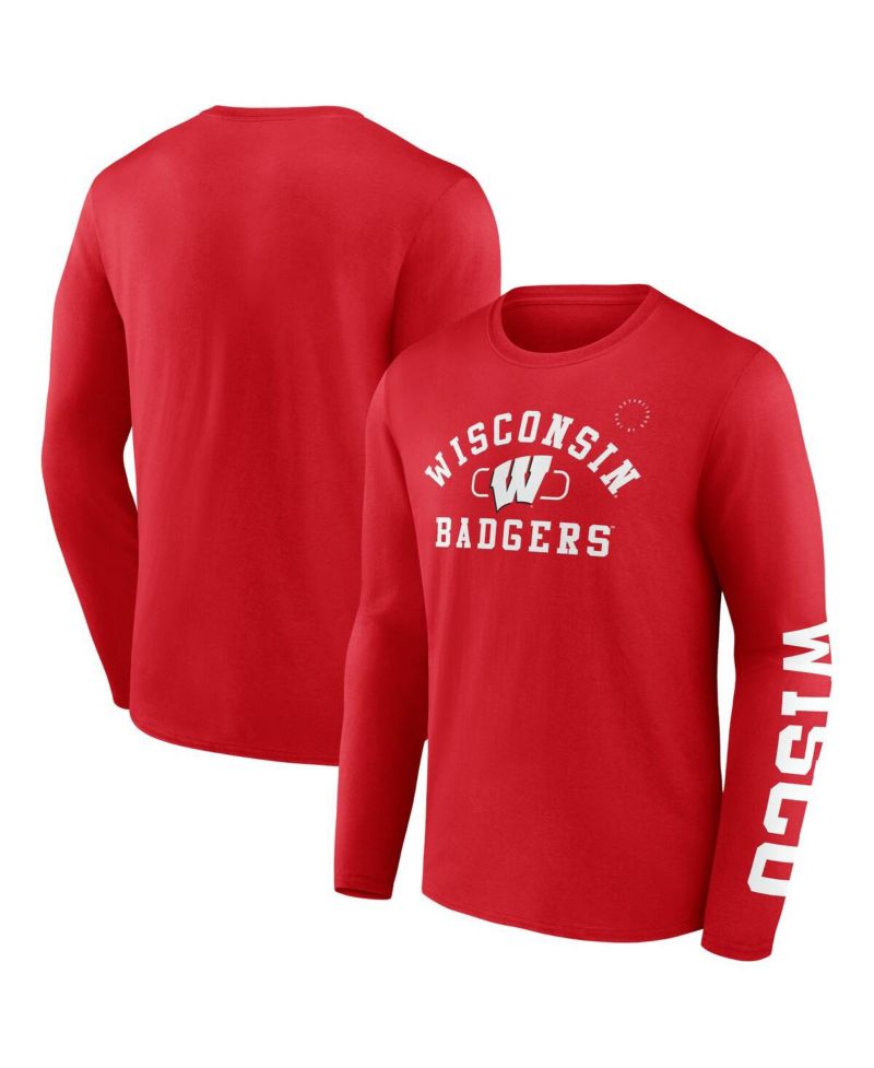 Men's Red Wisconsin Badgers Modern Arch 2-Hit Long Sleeve T-Shirt