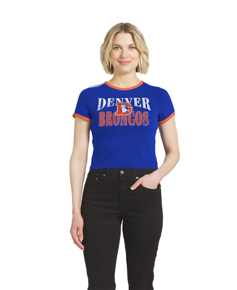 Women's Royal Denver Broncos Cropped Throwback Ringer Baby T-Shirt