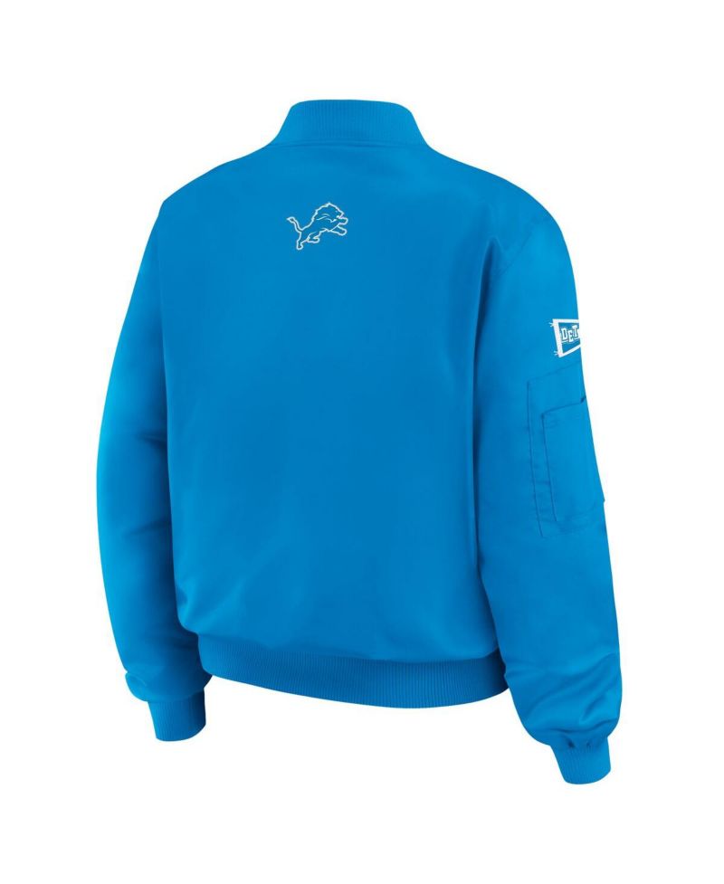 Women's Blue Detroit Lions Patch Full-Zip Bomber Jacket