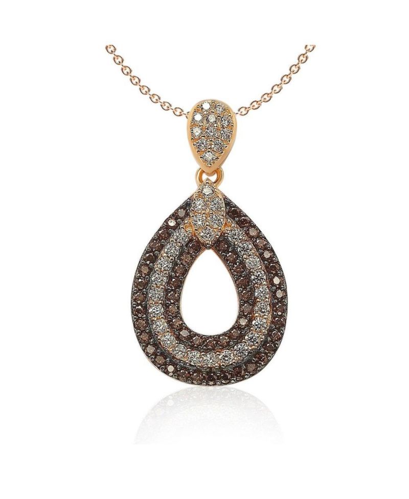 Suzy Levian Sterling Cubic Zirconia Triple Row Tear Drop Dangle Pendant Necklace