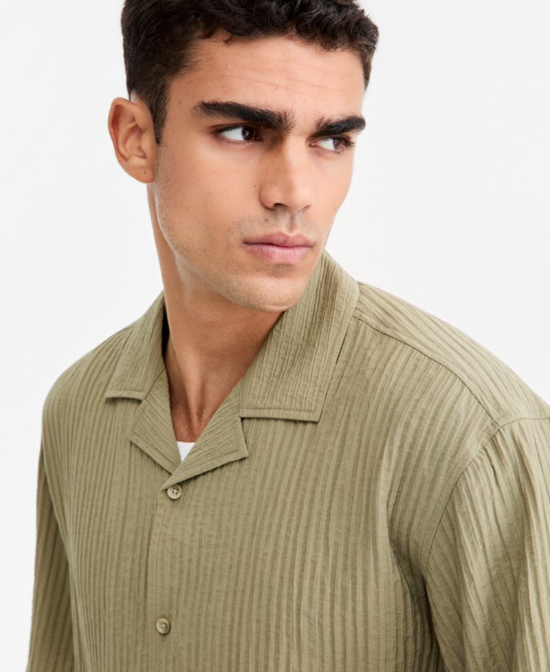 Men's Bxy Short-Sleeve Striped Camp Collar Shirt