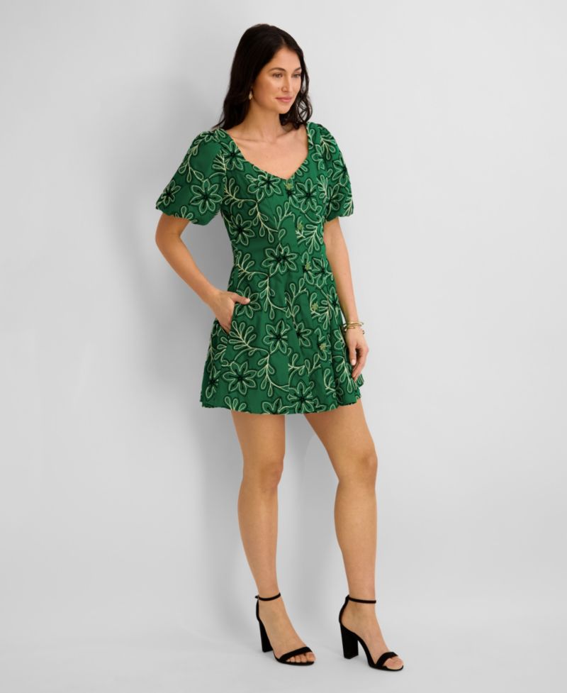 Women's Corded Woven Printed V-Neck Dress