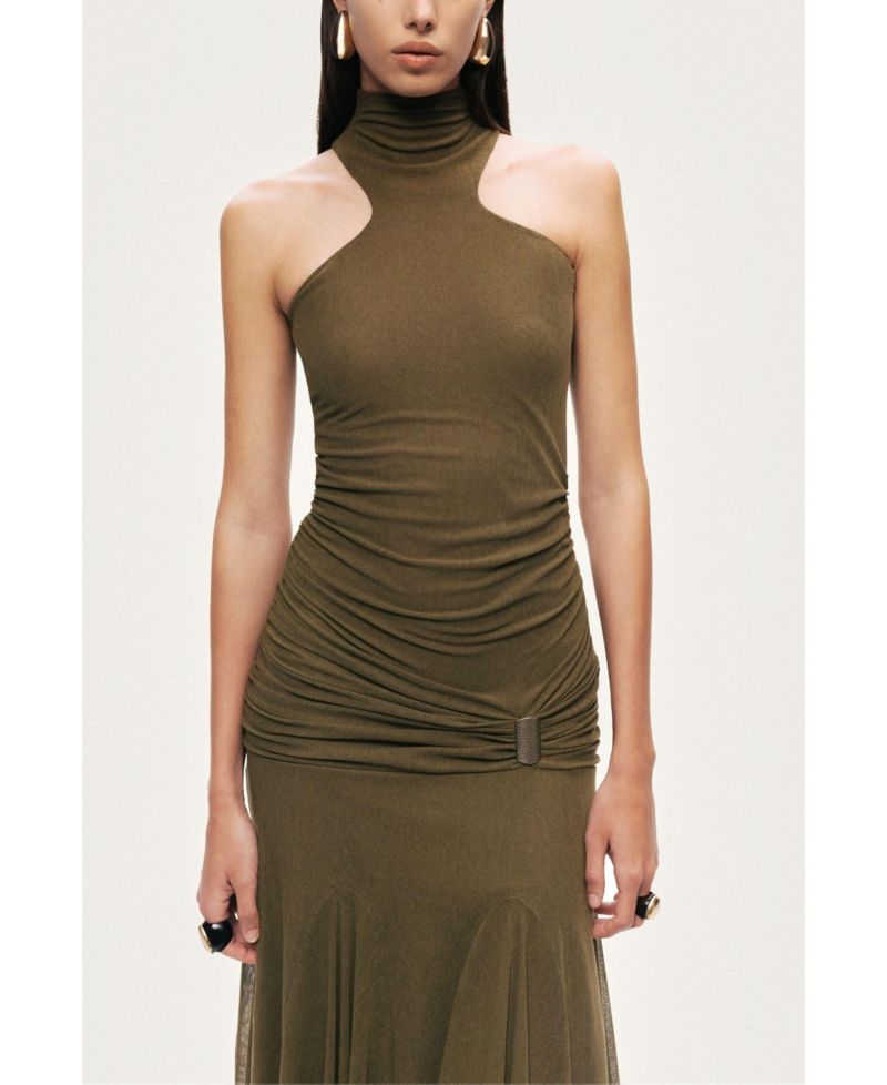 Women's Halter Neck Draped Maxi Dress