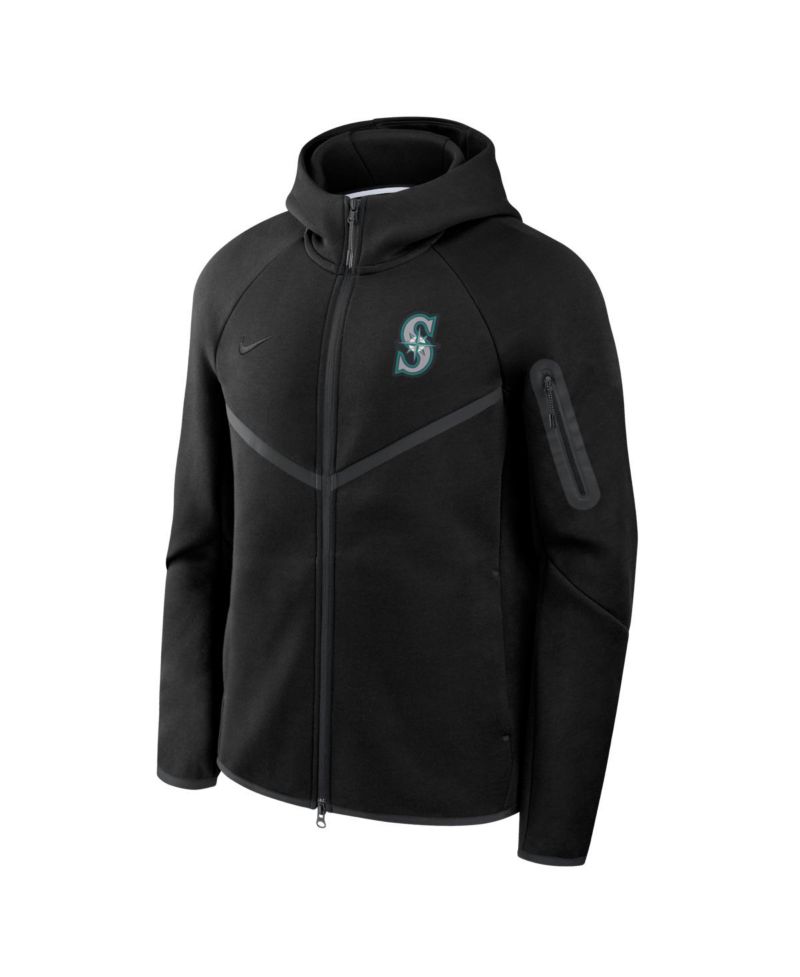 Men's Black Seattle Mariners Tech Fleece Raglan Full-Zip Windrunner Hoodie