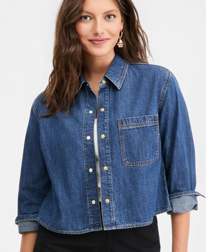 Women's Long Sleeve Cropped Denim Shirt