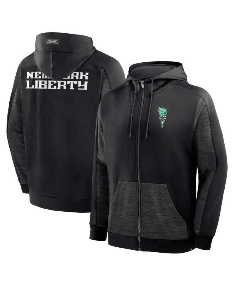 Men's Black New York Liberty Back Door Cut Play Defender Full-Zip Hoodie