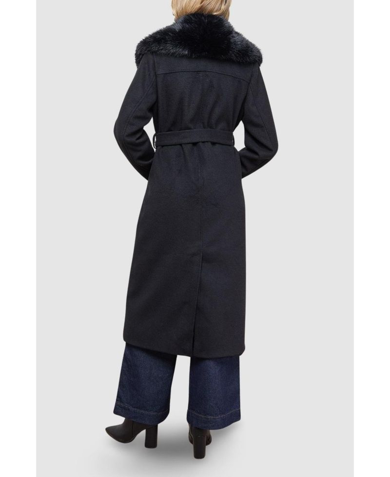 Women's Faux Fur Collar Belted Coat