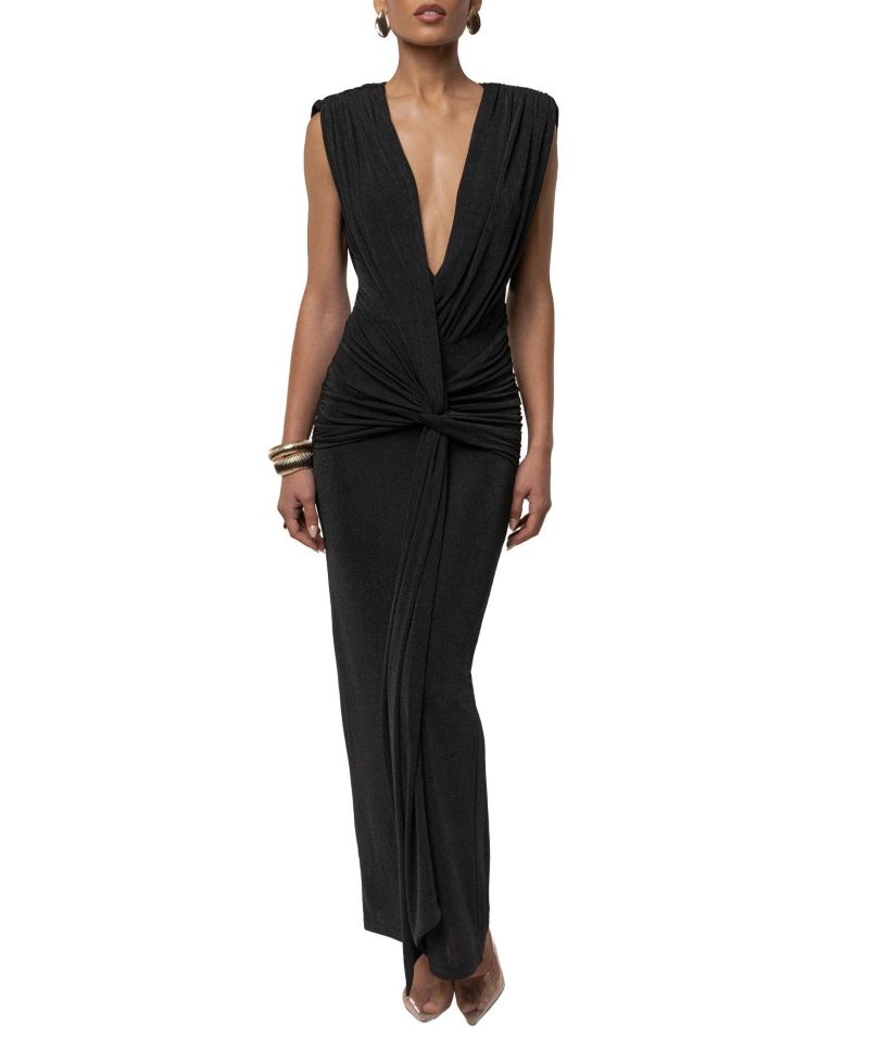 Women's Palma Plunge V-Neck Ruched Sleeveless Maxi Dress