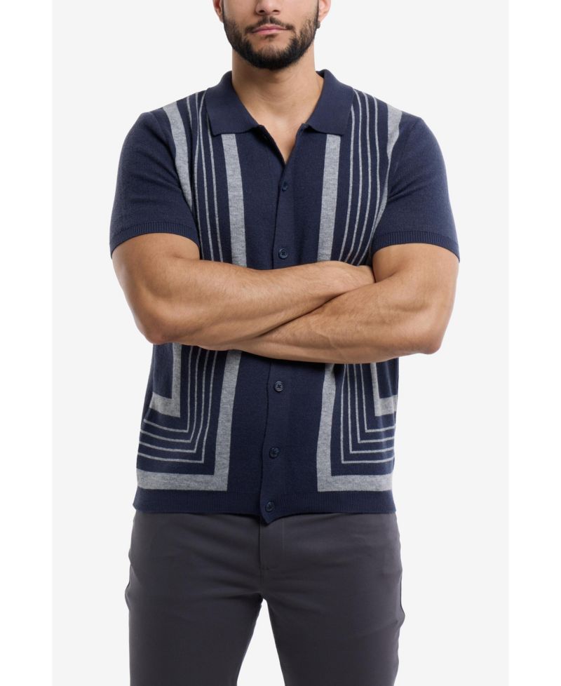 Men's Stripe Short Sleeve Sweater Polo Shirt