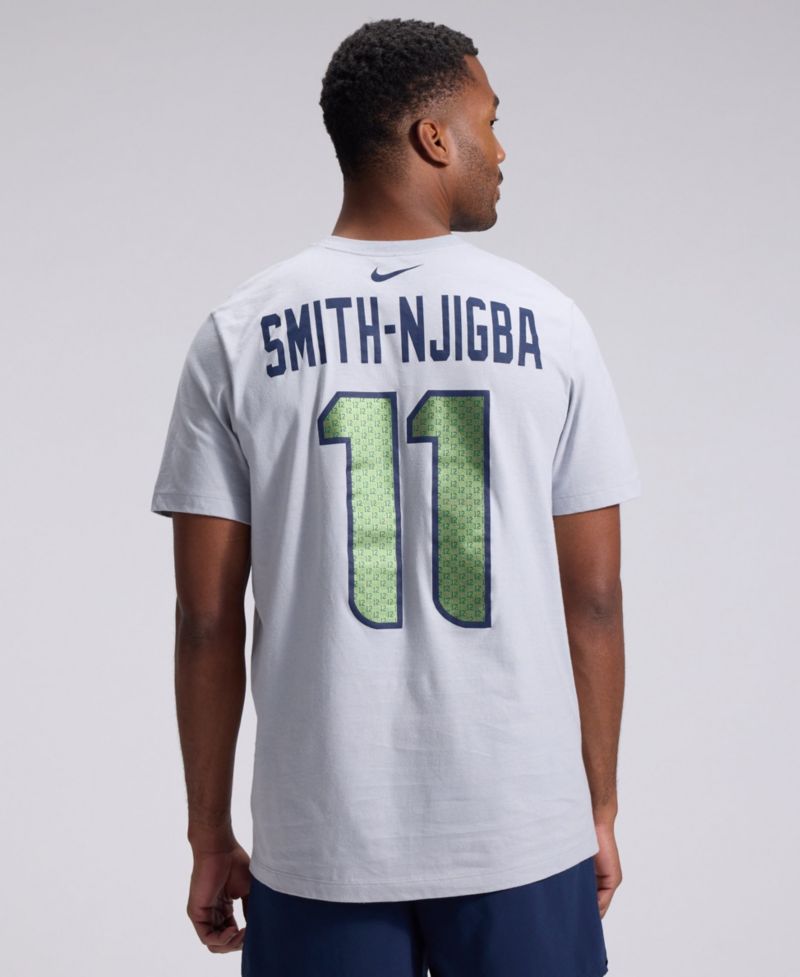 Men's Jaxon Smith-Njigba Wolf Gray Seattle Seahawks Rivalries Collection Player Name Number T-Shirt