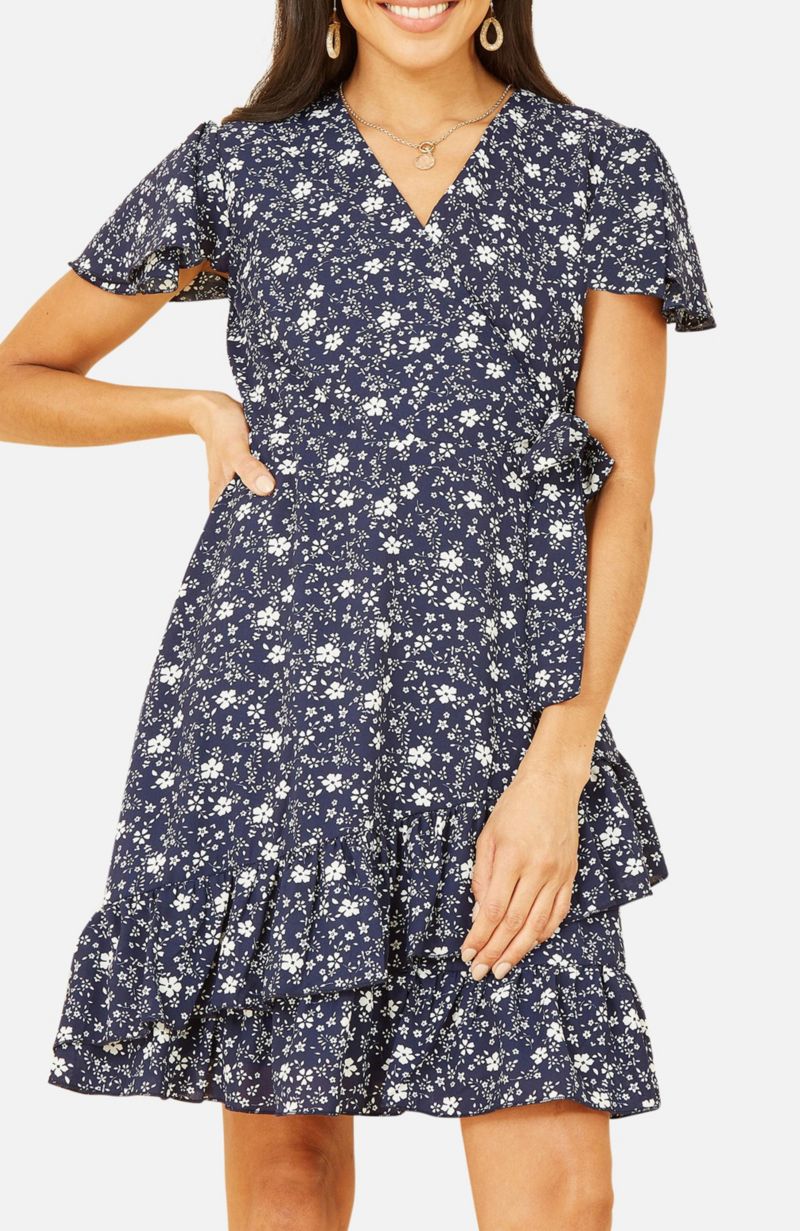 Women's Ditsy Floral Wrap Frill Dress