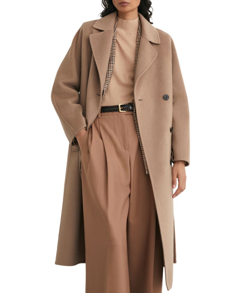 Petite Lucia Double-Breasted Long Wool-Blend Coat