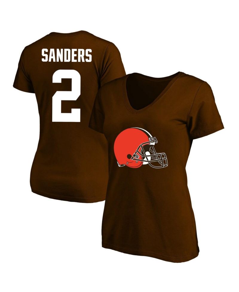 Women's Shedeur Sanders Brown Cleveland Browns Plus Size Name & Number V-Neck T-Shirt