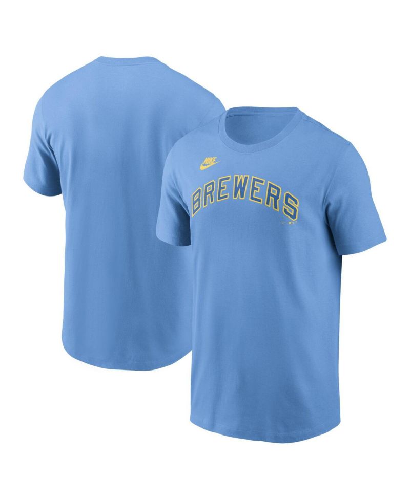 Men's Powder Blue Milwaukee Brewers Cooperstown Wordmark T-Shirt