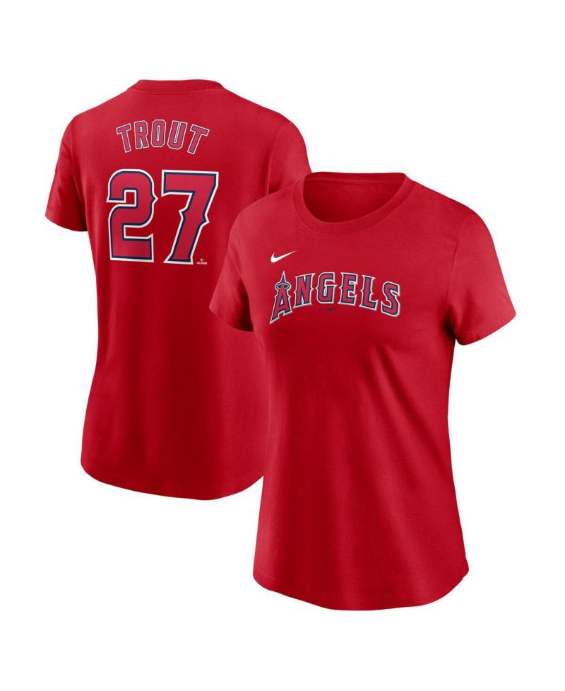 Women's Mike Trout Red Los Angeles Angels Fuse Name & Number T-Shirt
