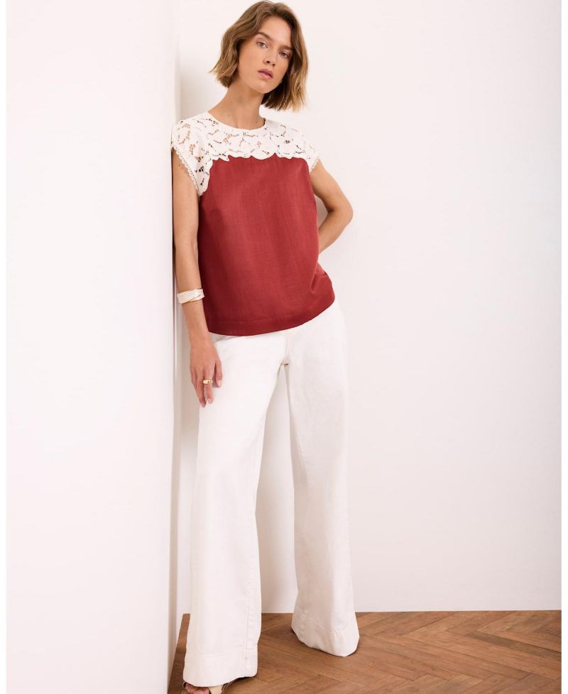 Women's Satin Lace Cap-Sleeve Top