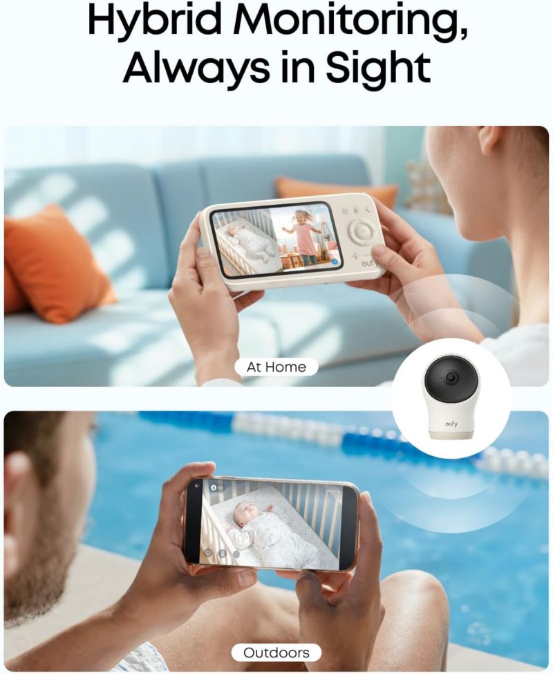 Baby Monitor C10 Add-On Camera, 2K HD Resolution, 4× Zoom, 351degree(s) Pan and 60degree(s) Tilt, Night Vision