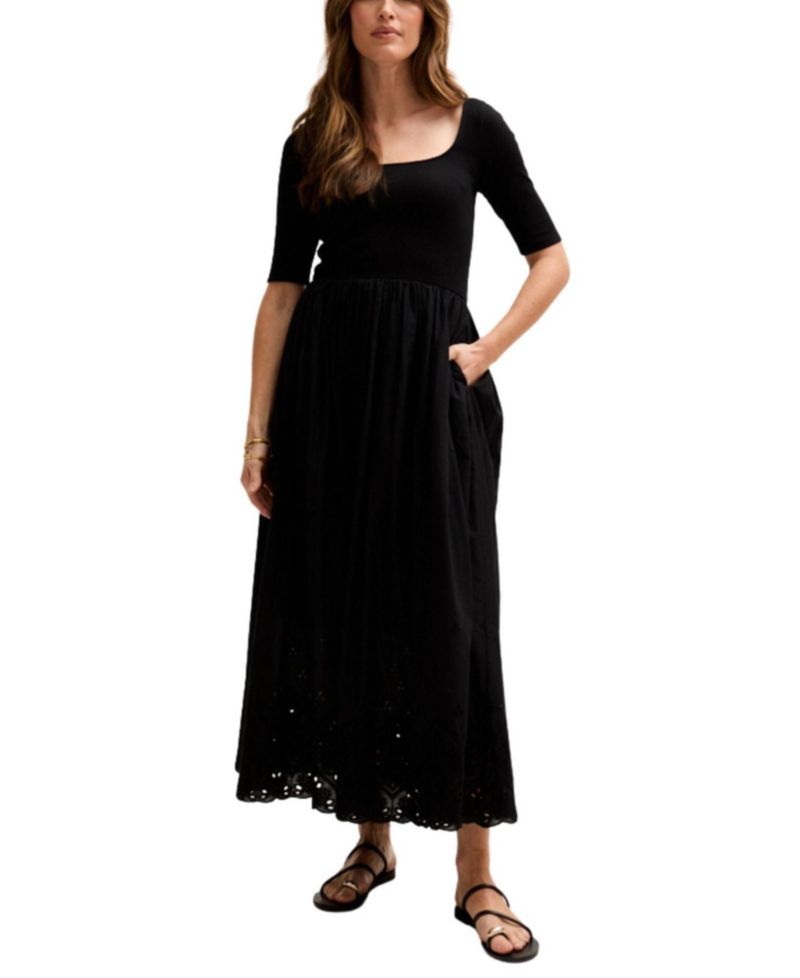 Women's Sydney Short Sleeve Jersey Bodice Embroidered Midi Dress