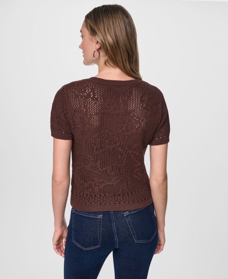 Women's Short-Sleeve Crewneck Cardigan