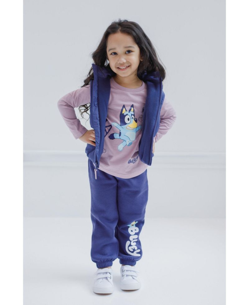 Girls Zip Up T-Shirt and Jogger Fleece Pants 3 Piece Toddler |Child