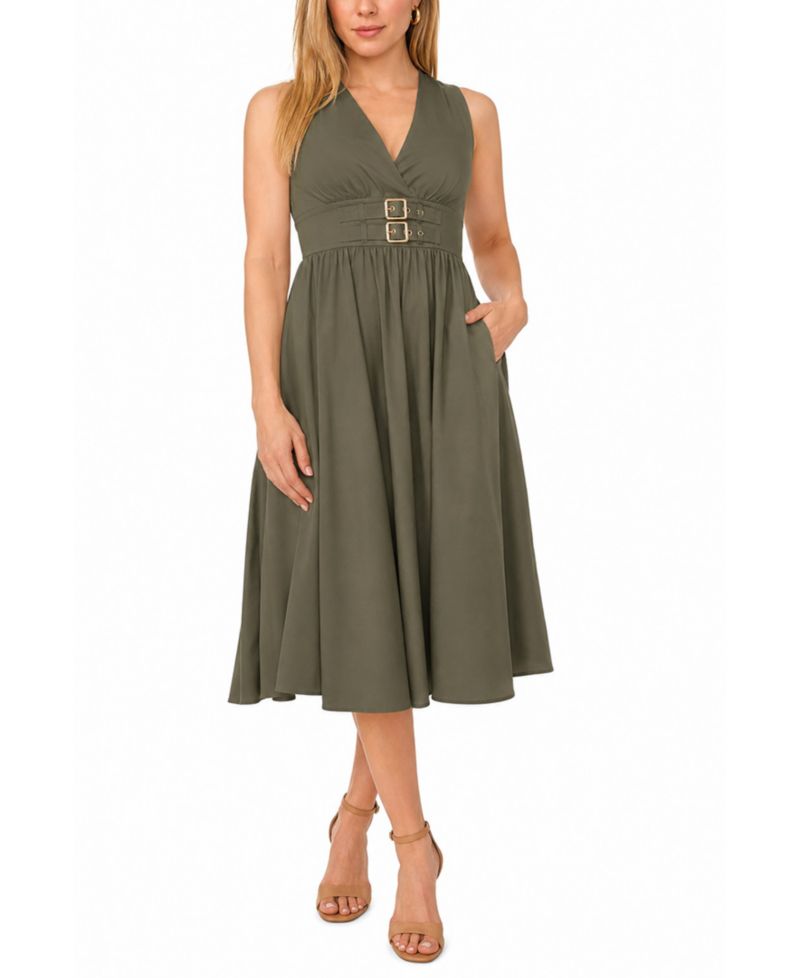 Petite Sleeveless Buckle-Waist Midi Dress