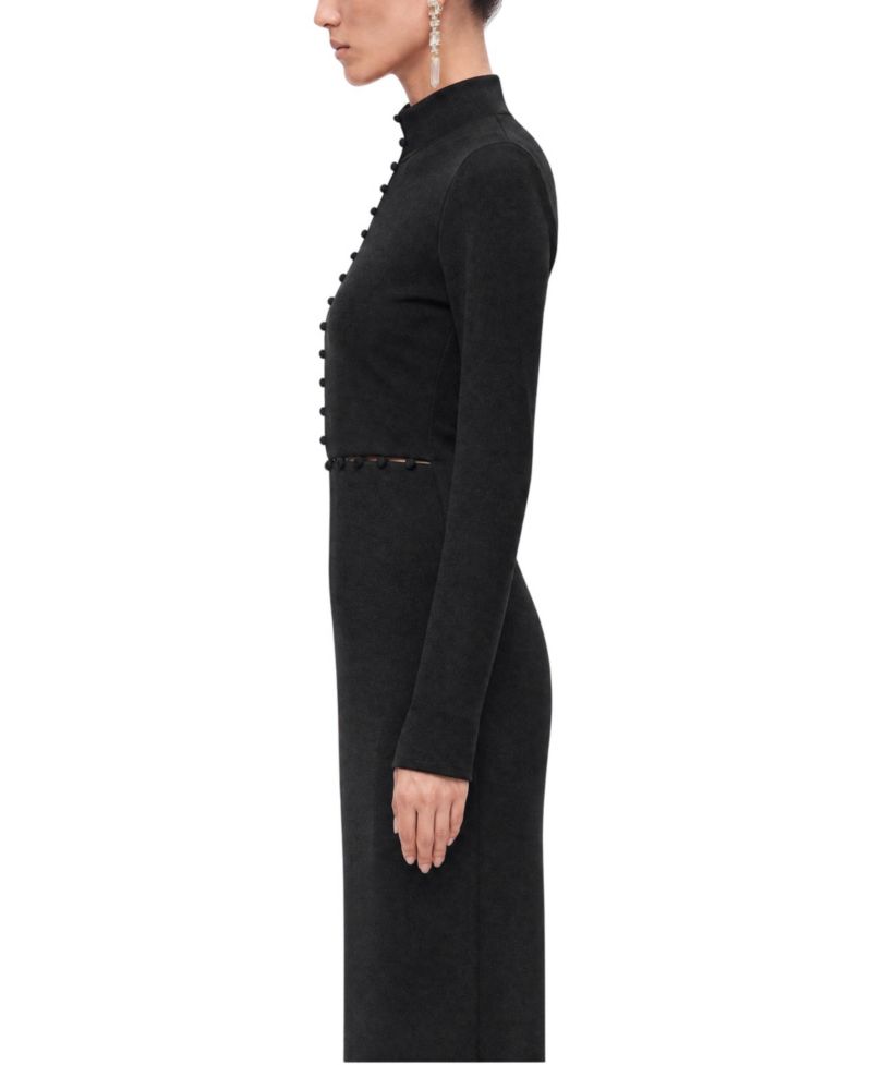 Women's Stand Collar Long-Sleeve Button Detail Maxi Dress