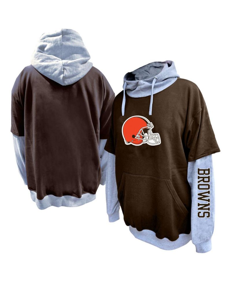 Men's Brown/Heather Gray Cleveland Browns Big & Tall Twofer Pullover Hoodie
