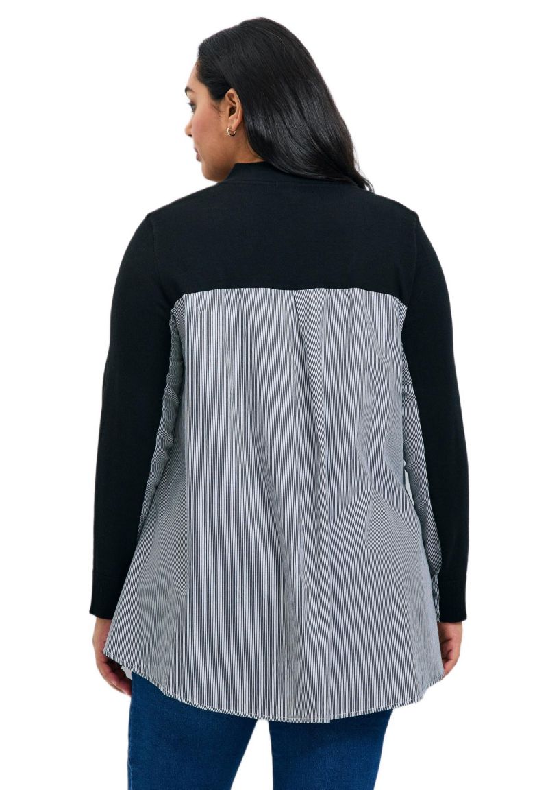 Women's Plus Size Ray Mix Media Button Sweater