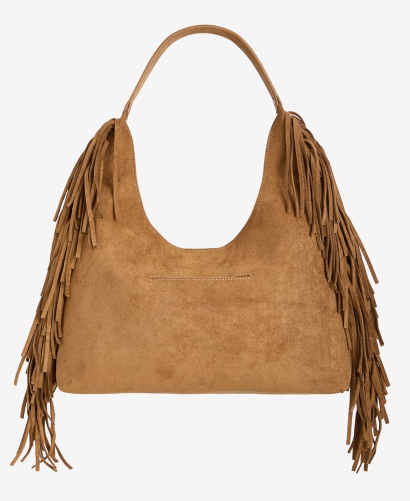 Fringed Faux-Suede Hobo Bag