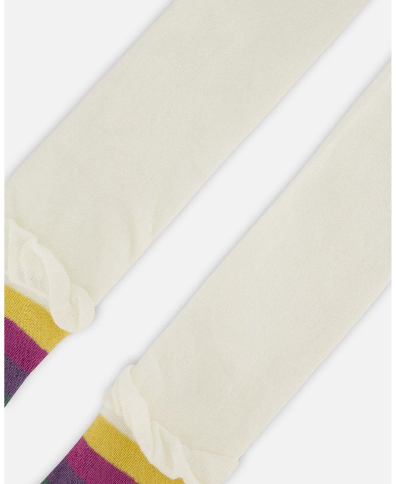 Baby Girls Striped Footed Knit Tights Off-White