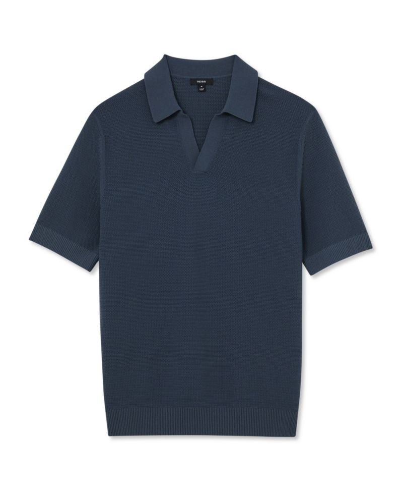 Men's Leon Cotton-Blend Basket-Stitch Open-Collar Polo Shirt