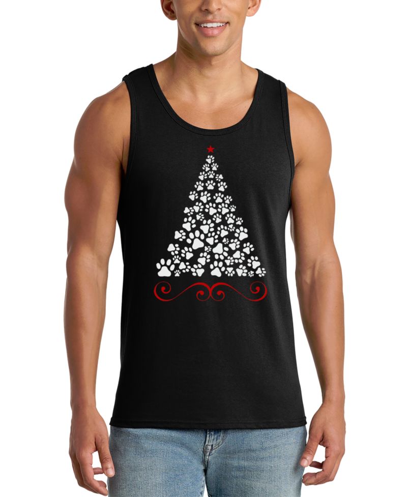 Men's Christmas Tree Paws Word Art Graphic Tank Top