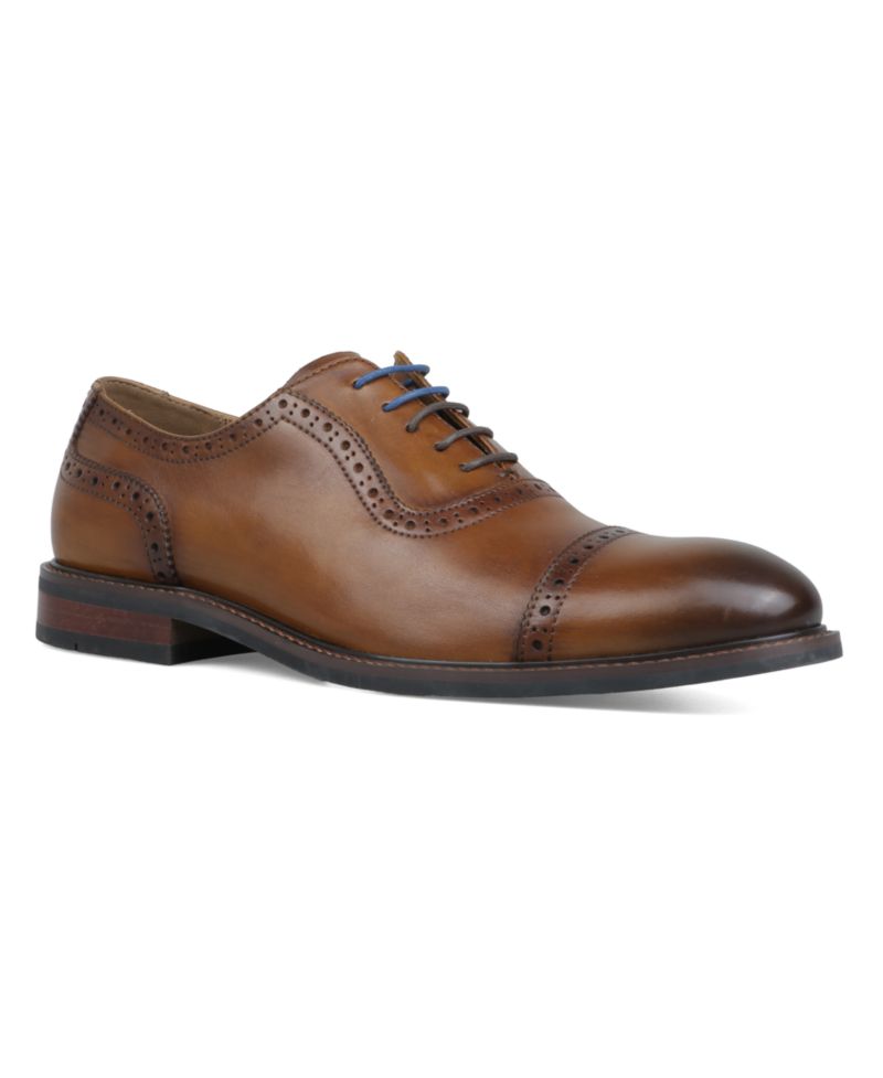 Men's Genuine Leather Cap-Toe Brogue Dress Shoes