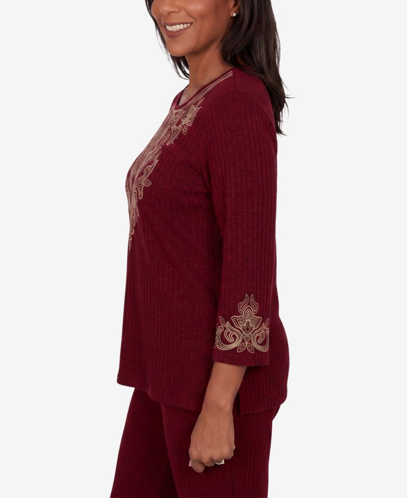 Petite 3/4-Sleeve Crewneck Side-Slit Top