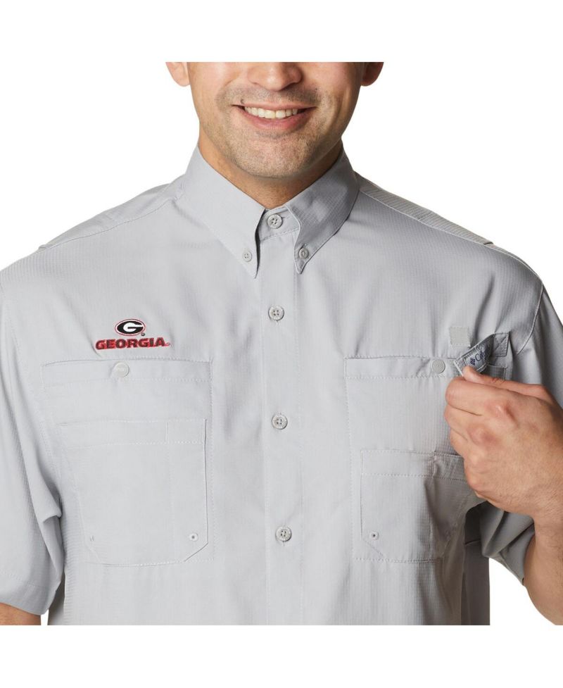 Men's Gray Georgia Bulldogs Big & Tall Collegiate Tamiami Omni-Shade Full-Button Shirt