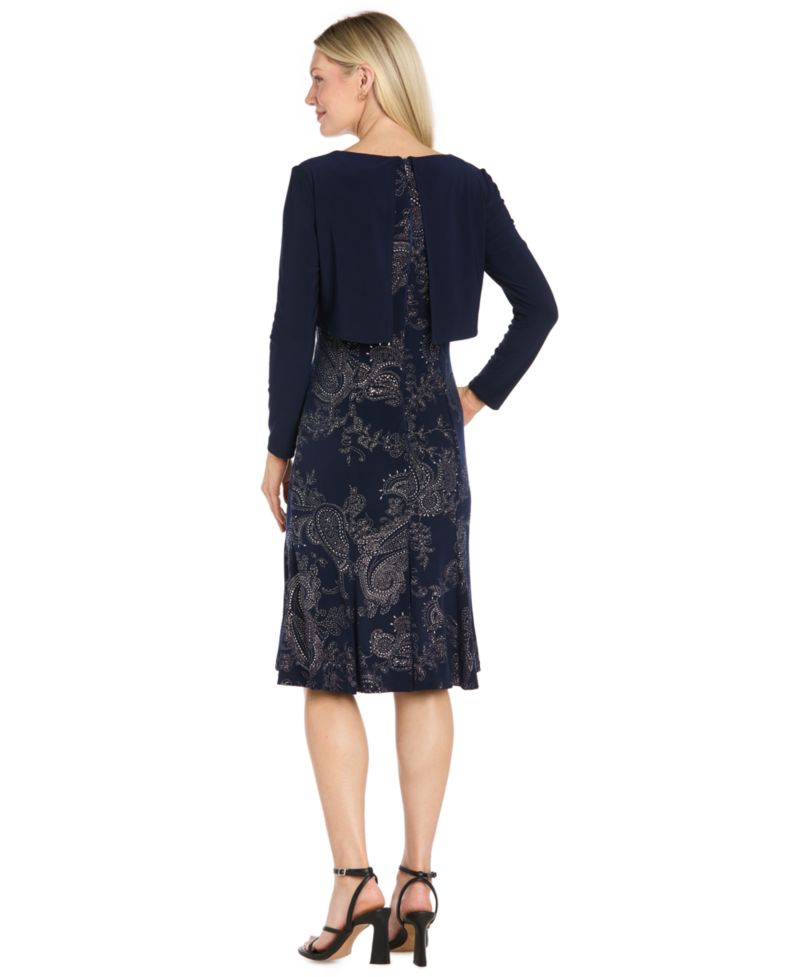 Women's Paisley Long-Sleeve Knee-Length Jacket Dress