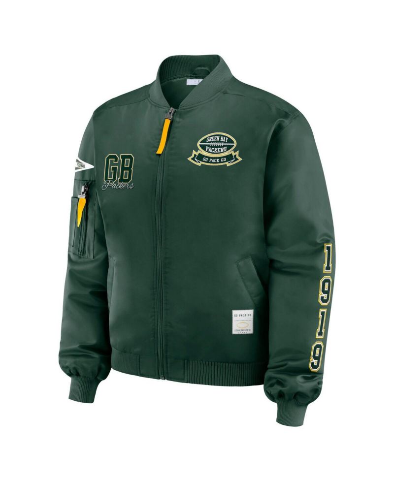Women's Green Green Bay Packers Patch Full-Zip Bomber Jacket