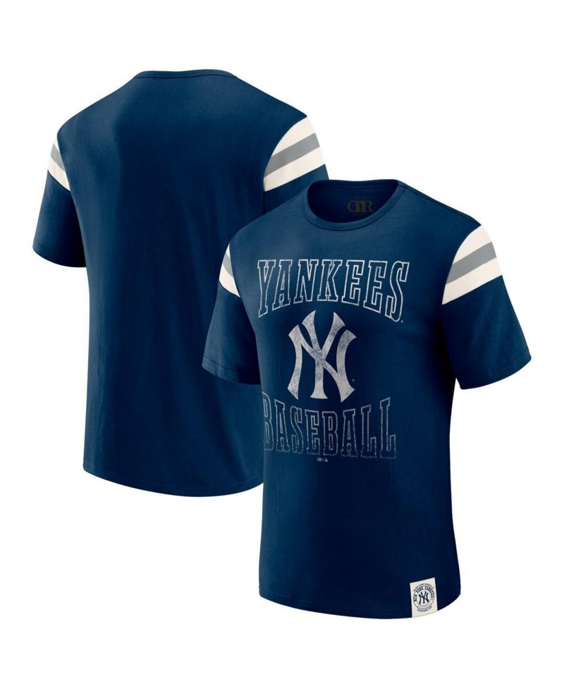 Darius Rucker Collection by Men's Navy New York Yankees Distressed Sleeve Stripe T-Shirt