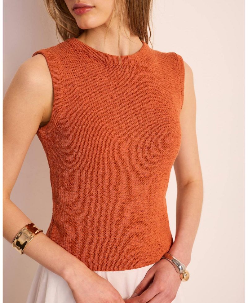 Women's Sleeveless Crewneck Cotton-Blend Knit Top